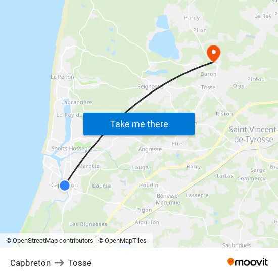 Capbreton to Tosse map