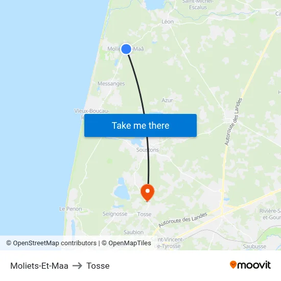 Moliets-Et-Maa to Tosse map