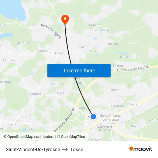 Saint-Vincent-De-Tyrosse to Tosse map