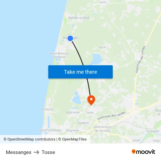 Messanges to Tosse map