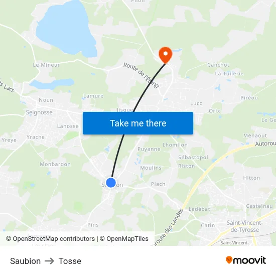 Saubion to Tosse map