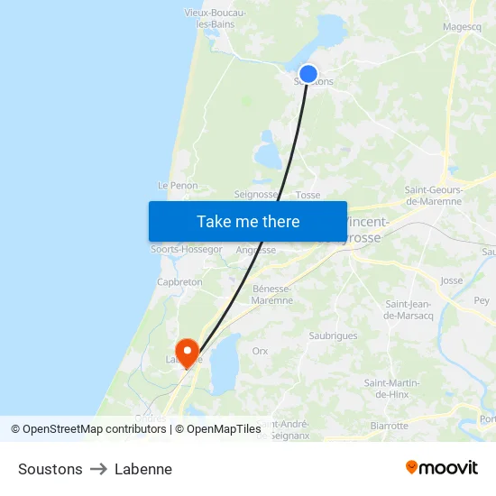 Soustons to Labenne map