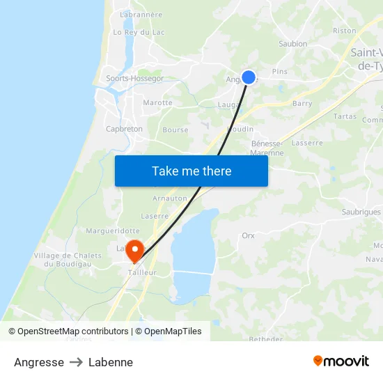 Angresse to Labenne map