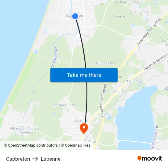 Capbreton to Labenne map
