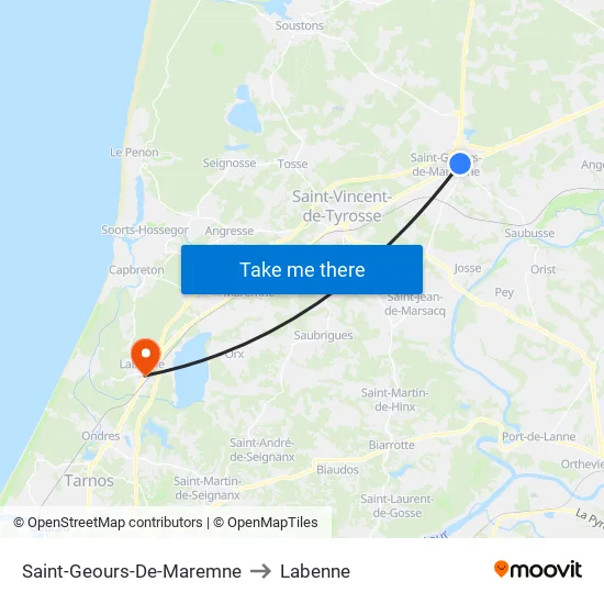 Saint-Geours-De-Maremne to Labenne map