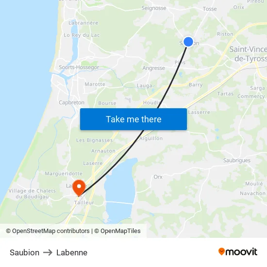 Saubion to Labenne map