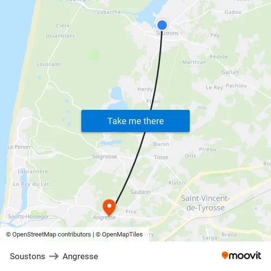 Soustons to Angresse map