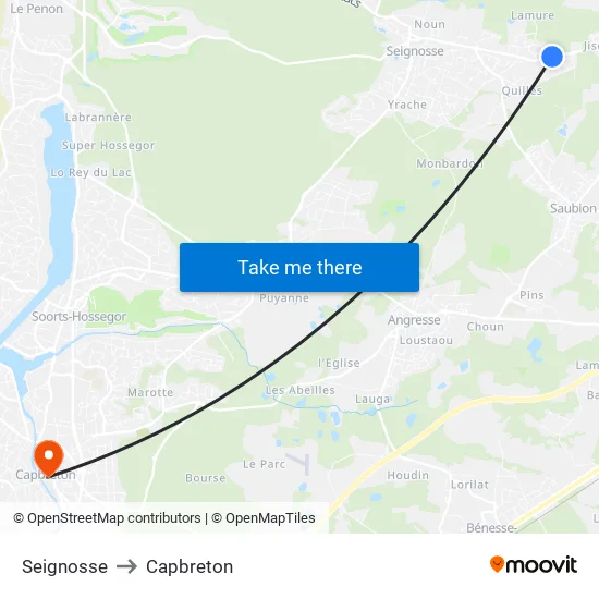 Seignosse to Capbreton map