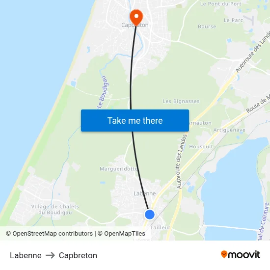 Labenne to Capbreton map