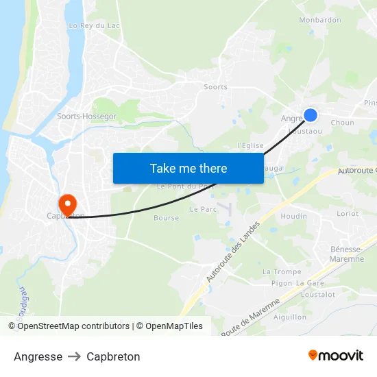Angresse to Capbreton map