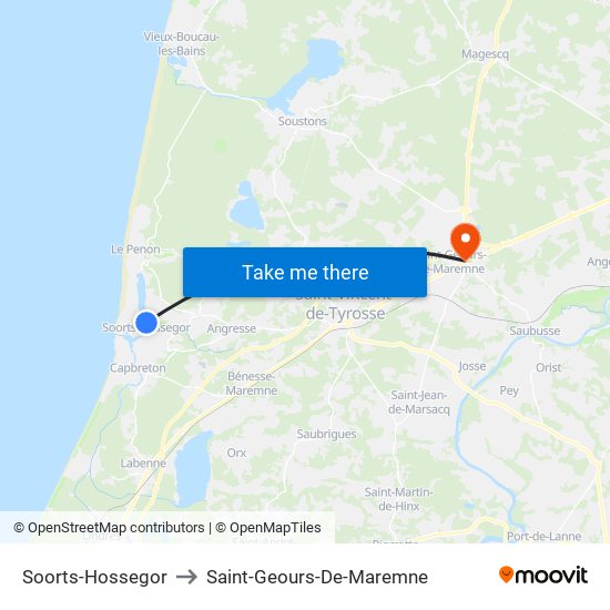 Soorts-Hossegor to Saint-Geours-De-Maremne map