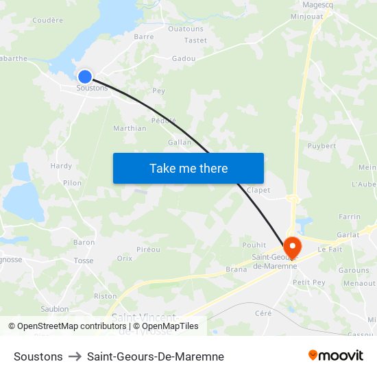 Soustons to Saint-Geours-De-Maremne map