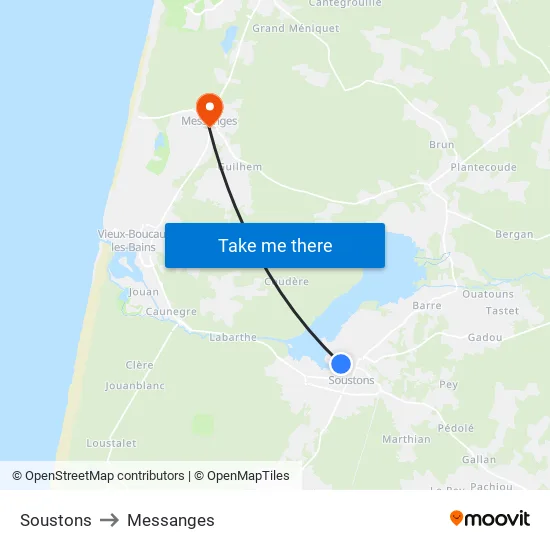 Soustons to Messanges map