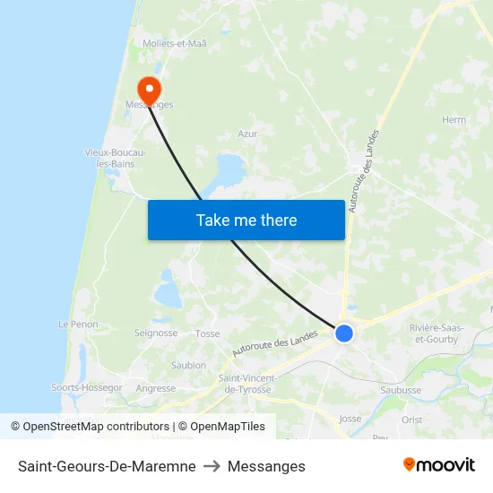 Saint-Geours-De-Maremne to Messanges map