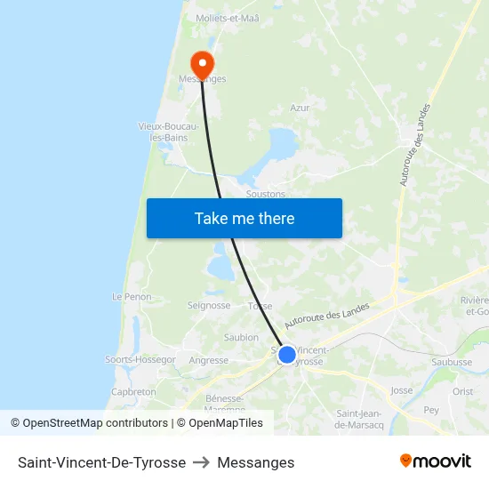 Saint-Vincent-De-Tyrosse to Messanges map