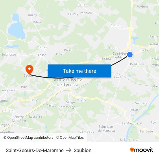 Saint-Geours-De-Maremne to Saubion map