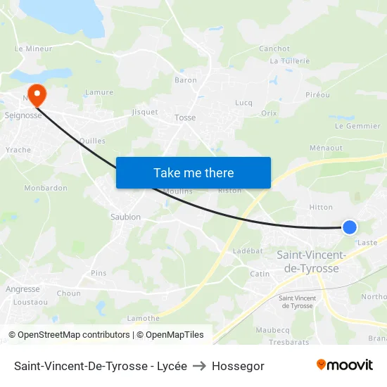 Saint-Vincent-De-Tyrosse - Lycée to Hossegor map