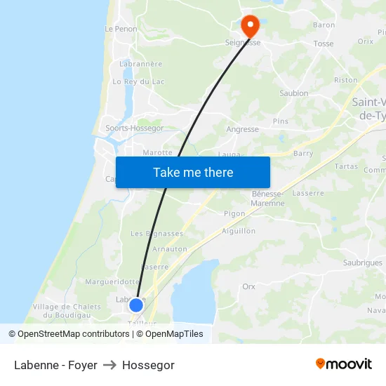 Labenne - Foyer to Hossegor map