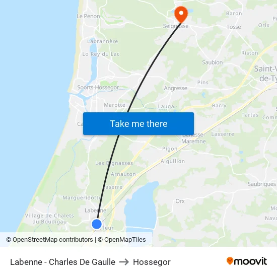 Labenne - Charles De Gaulle to Hossegor map