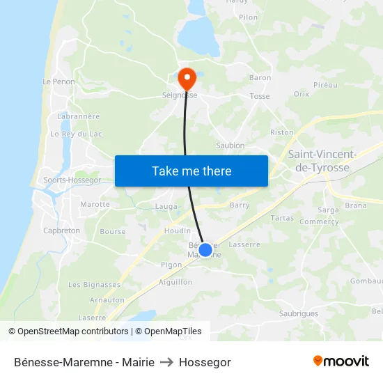 Bénesse-Maremne - Mairie to Hossegor map