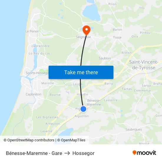 Bénesse-Maremne - Gare to Hossegor map
