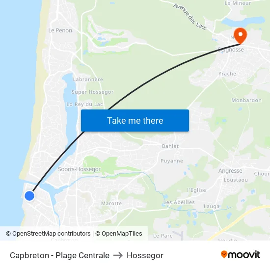 Capbreton - Plage Centrale to Hossegor map