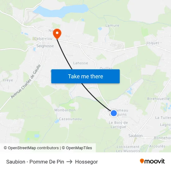 Saubion - Pomme De Pin to Hossegor map