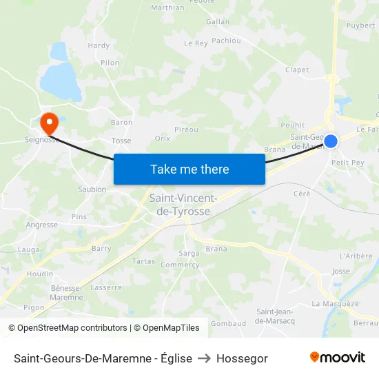 Saint-Geours-De-Maremne - Église to Hossegor map