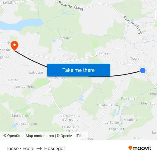 Tosse - École to Hossegor map