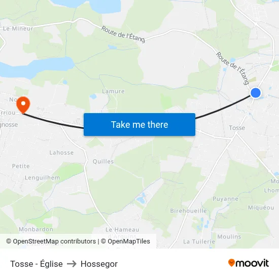 Tosse - Église to Hossegor map