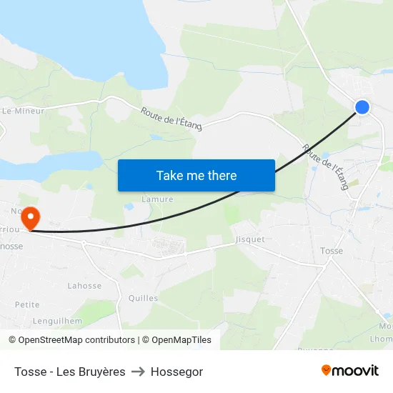Tosse - Les Bruyères to Hossegor map