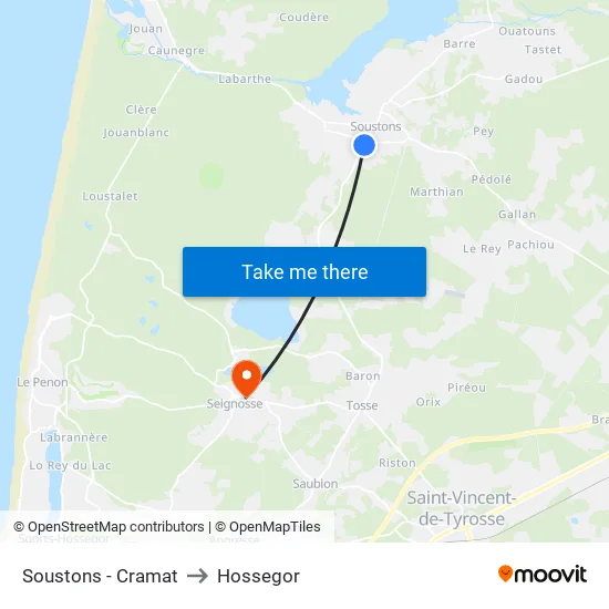 Soustons - Cramat to Hossegor map