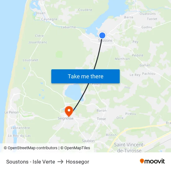 Soustons - Isle Verte to Hossegor map