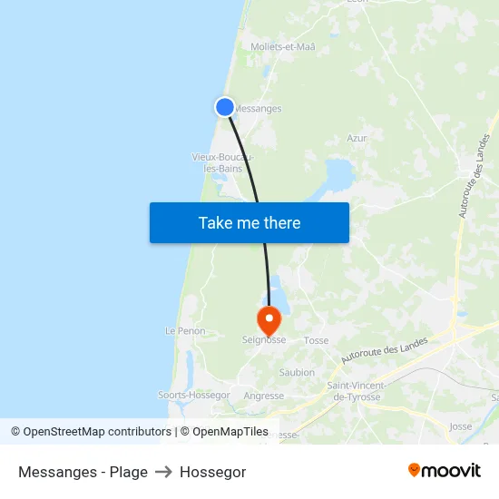 Messanges - Plage to Hossegor map