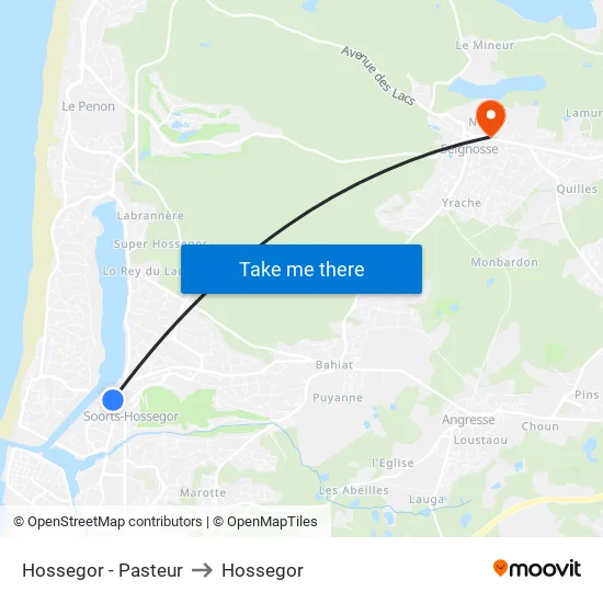 Hossegor - Pasteur to Hossegor map