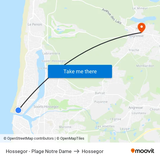 Hossegor - Plage Notre Dame to Hossegor map