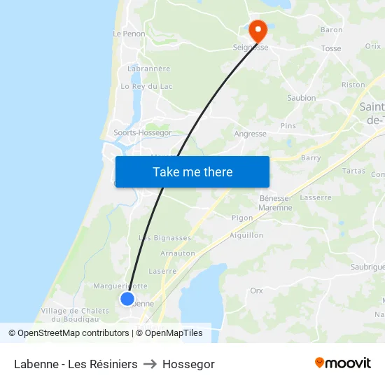 Labenne - Les Résiniers to Hossegor map