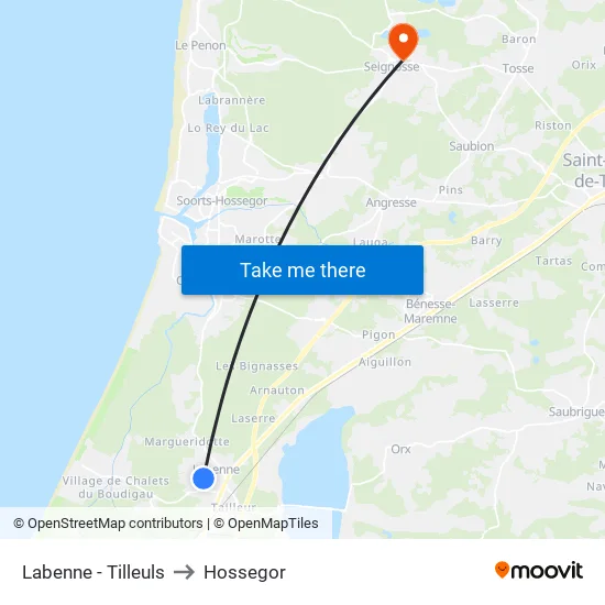 Labenne - Tilleuls to Hossegor map