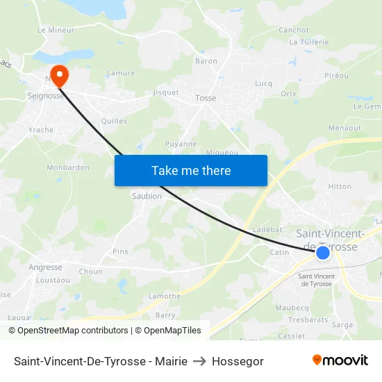 Saint-Vincent-De-Tyrosse - Mairie to Hossegor map