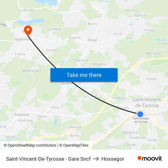 Saint-Vincent-De-Tyrosse - Gare Sncf to Hossegor map