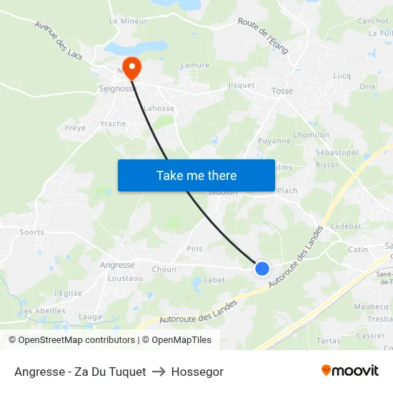 Angresse - Za Du Tuquet to Hossegor map