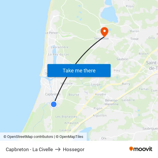Capbreton - La Civelle to Hossegor map