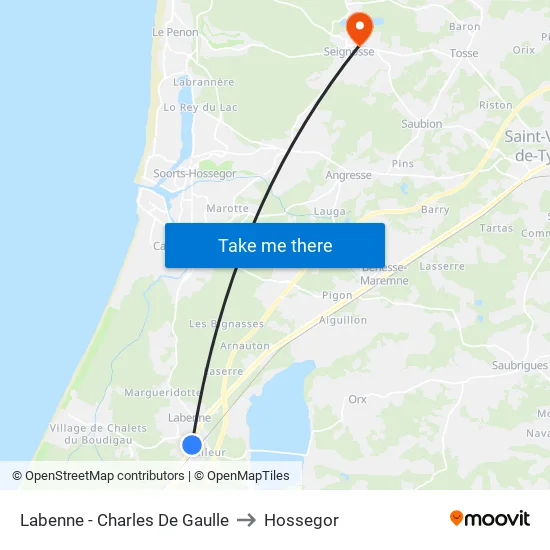 Labenne - Charles De Gaulle to Hossegor map
