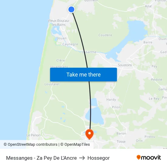 Messanges - Za Pey De L’Ancre to Hossegor map