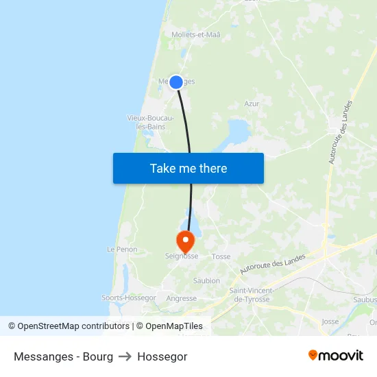 Messanges - Bourg to Hossegor map