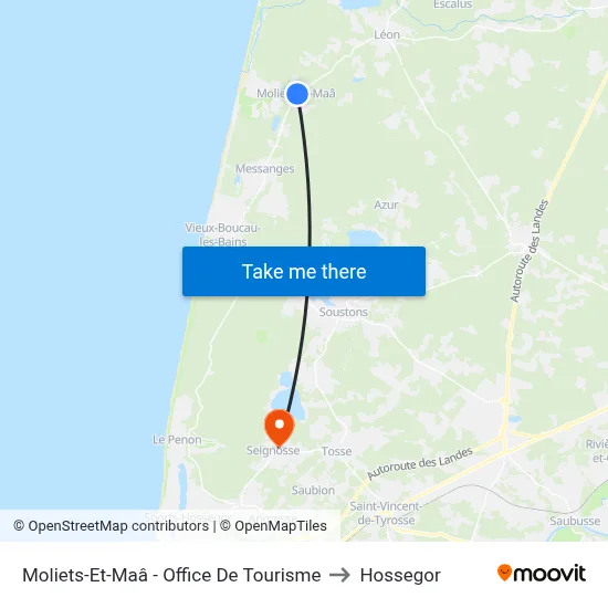 Moliets-Et-Maâ - Office De Tourisme to Hossegor map