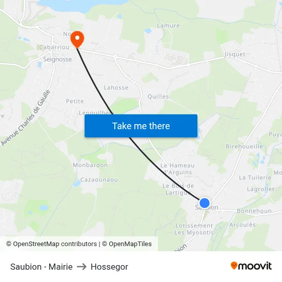Saubion - Mairie to Hossegor map