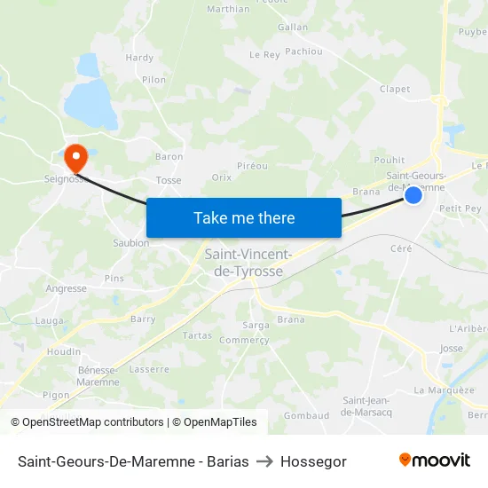 Saint-Geours-De-Maremne - Barias to Hossegor map