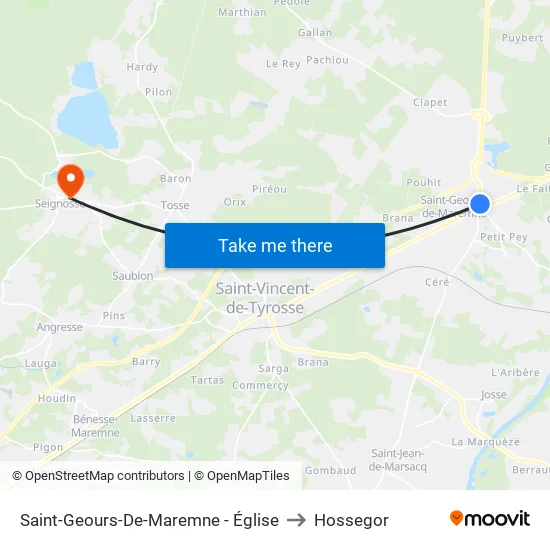 Saint-Geours-De-Maremne - Église to Hossegor map