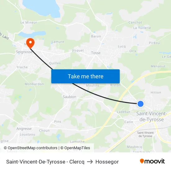 Saint-Vincent-De-Tyrosse - Clercq to Hossegor map